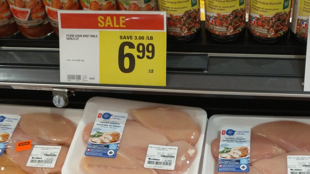 Chicken breasts on sale for $6.99